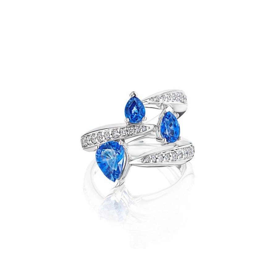 Ring Hueb | 18 Karat Amazonia (Cocar) White Gold Ring With Vs-Gh Diamonds And Blue