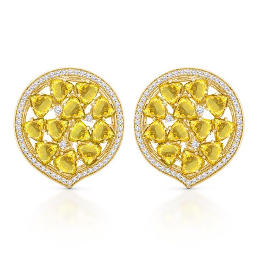 Earring Hueb | 18 Karat Mirage Yellow Gold Earring With Vs-Gh Diamonds And Yellow Cit