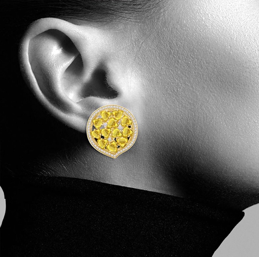 Earring Hueb | 18 Karat Mirage Yellow Gold Earring With Vs-Gh Diamonds And Yellow Cit