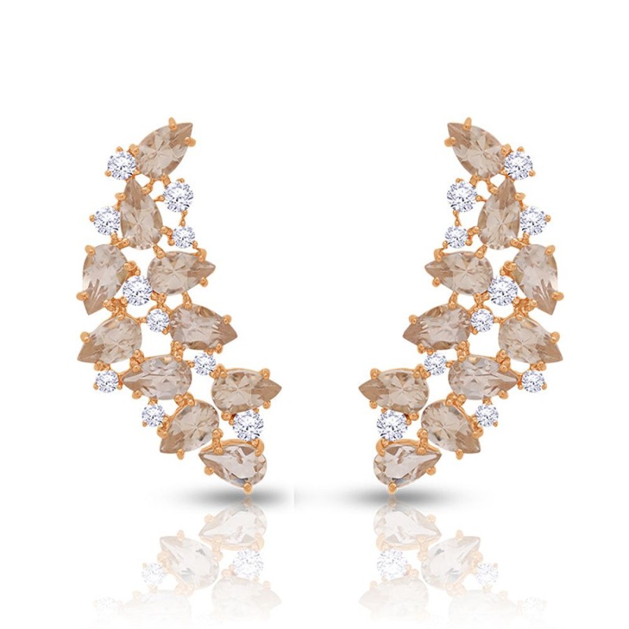 Earring Hueb | 18 Karat Botanica Pink Gold Earring With Vs-Gh Diamonds And Rose Quart