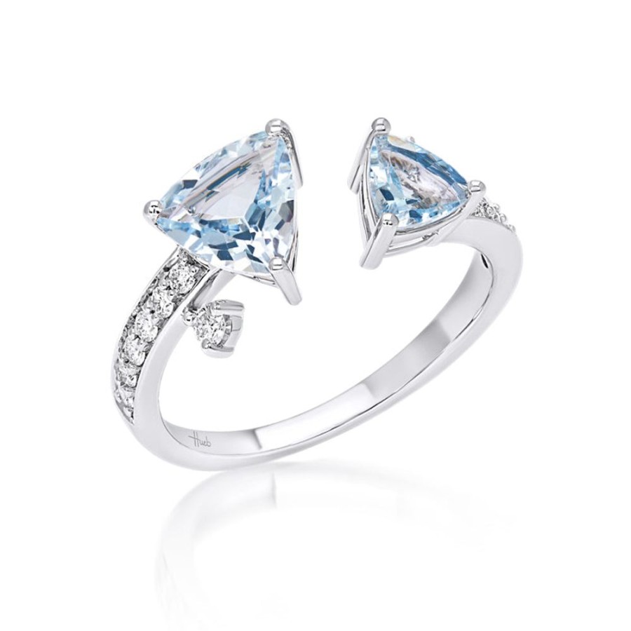 Ring Hueb | 18 Karat Mirage White Gold Ring With Vs-Gh Diamonds And Blue Aquamarin