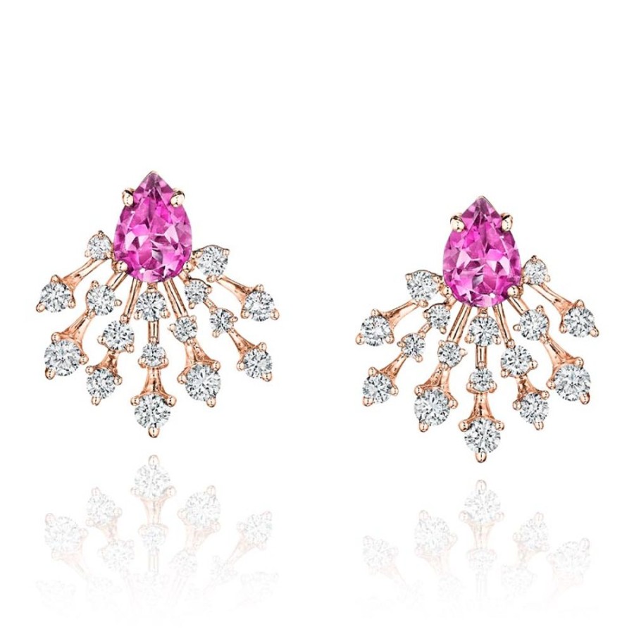 Earring Hueb | 18 Karat Luminus Pink Gold Earring With Vs-Gh Diamonds And Pink Sapphi