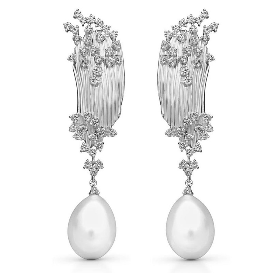 Earring Hueb | 18 Karat Bahia White Gold Earring With Vs-Gh Diamonds And White Pearl