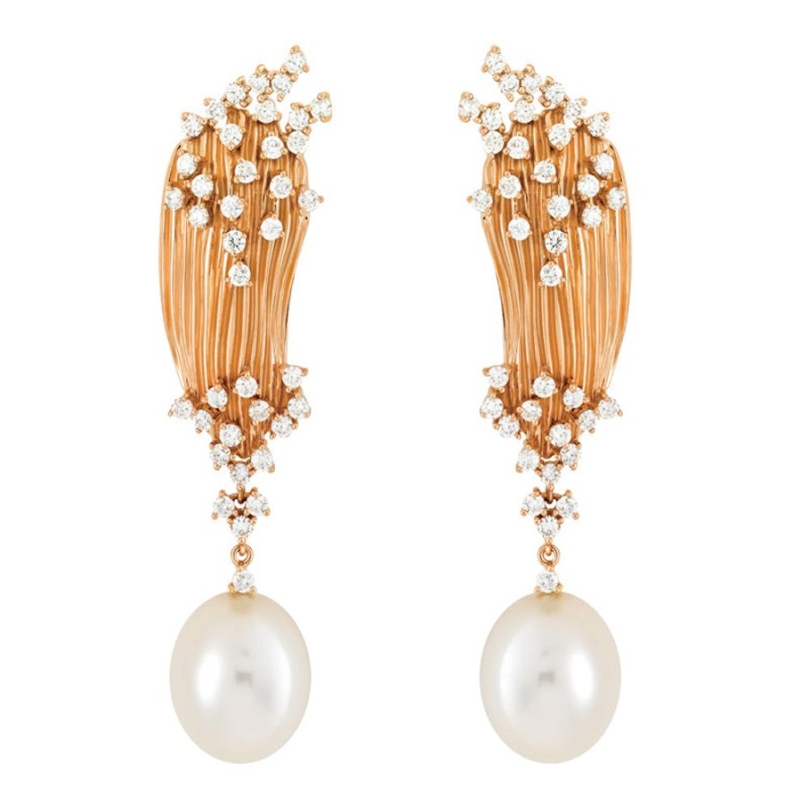 Earring Hueb | 18 Karat Bahia Pink Gold Earring With Vs-Gh Diamonds And White Pearl