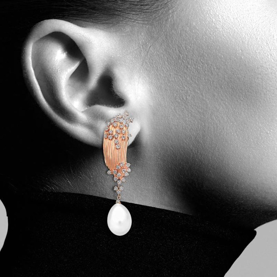 Earring Hueb | 18 Karat Bahia Pink Gold Earring With Vs-Gh Diamonds And White Pearl