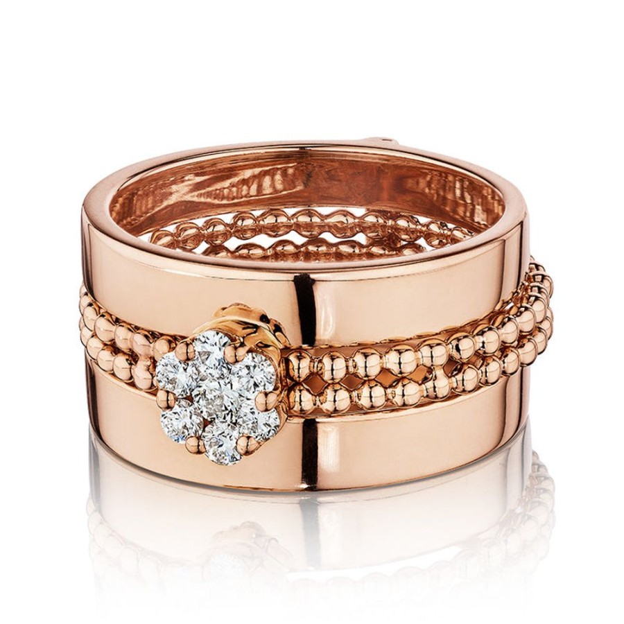 Ring Hueb | 18 Karat Diamond Flower Pink Gold Ring With Vs-Gh Diamonds