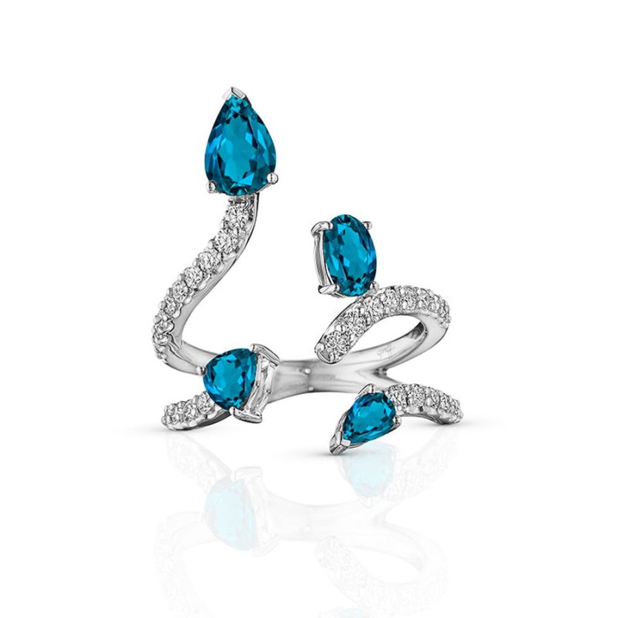 Ring Hueb | 18 Karat Mirage White Gold Ring With Vs-Gh Diamonds And Blue Topaz