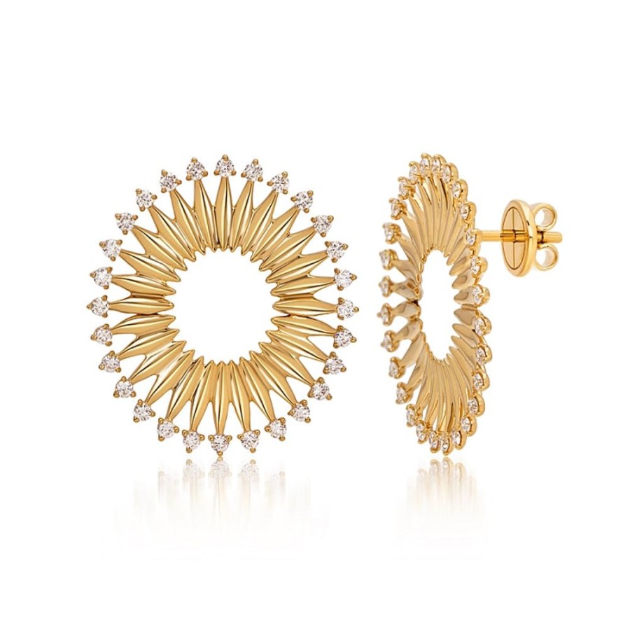 Earring Hueb | 18 Karat Tribal Yellow Gold Earring With Vs-Gh Diamonds