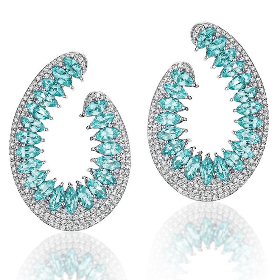 Earring Hueb | 18 Karat Mirage White Gold Earring With Vs-Gh Diamonds And Blue Aquama