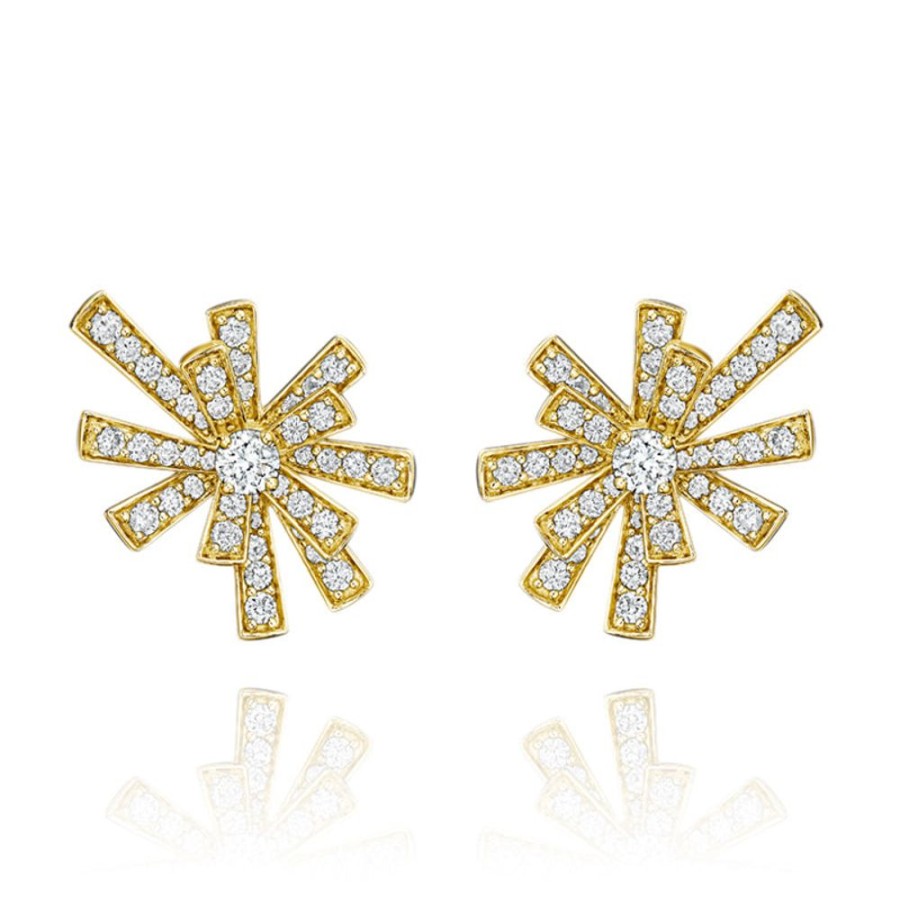 Earring Hueb | 18 Karat Tribal Yellow Gold Earring With Vs-Gh Diamonds