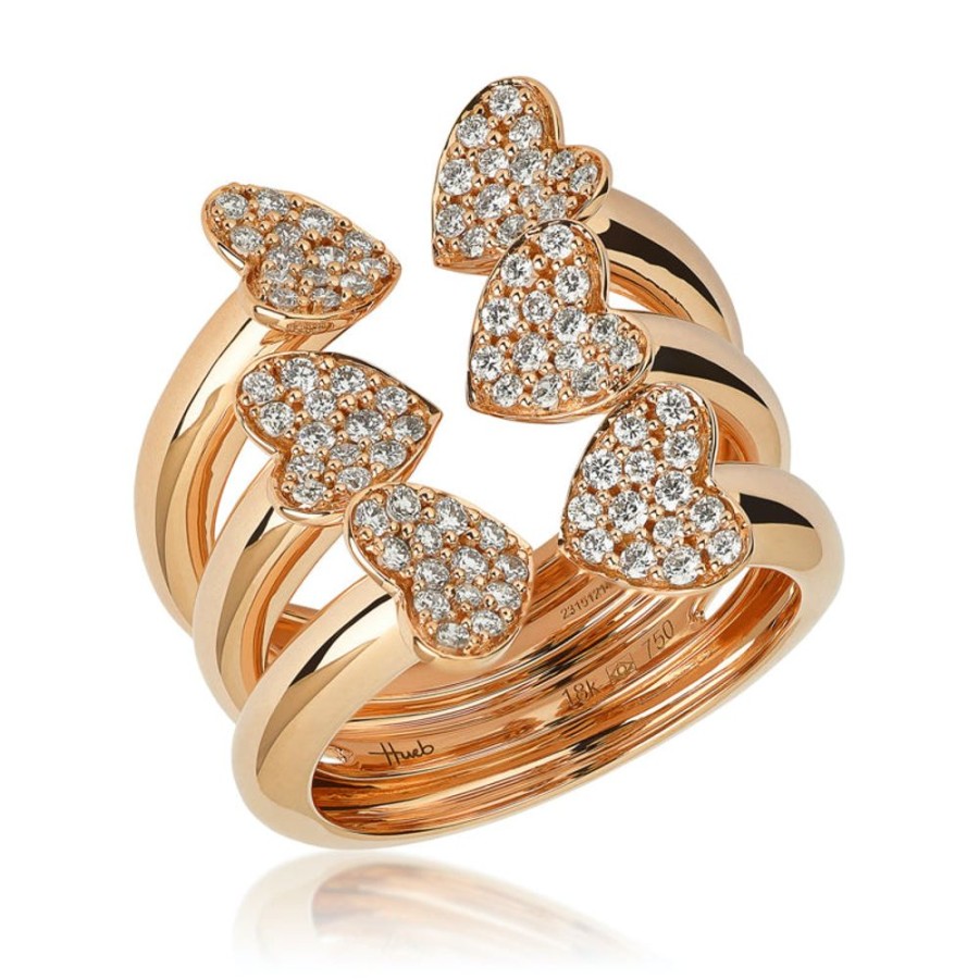 Ring Hueb | 18 Karat Hearts Pink Gold Ring With Vs-Gh Diamonds