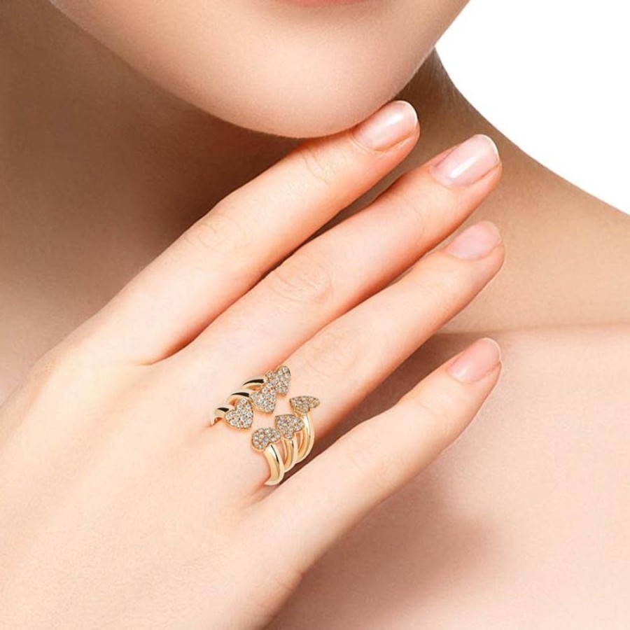 Ring Hueb | 18 Karat Hearts Pink Gold Ring With Vs-Gh Diamonds