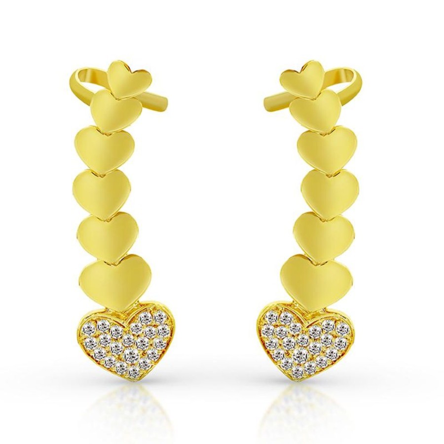 Earring Hueb | 18 Karat Hearts Yellow Gold Earring With Vs-Gh Diamonds