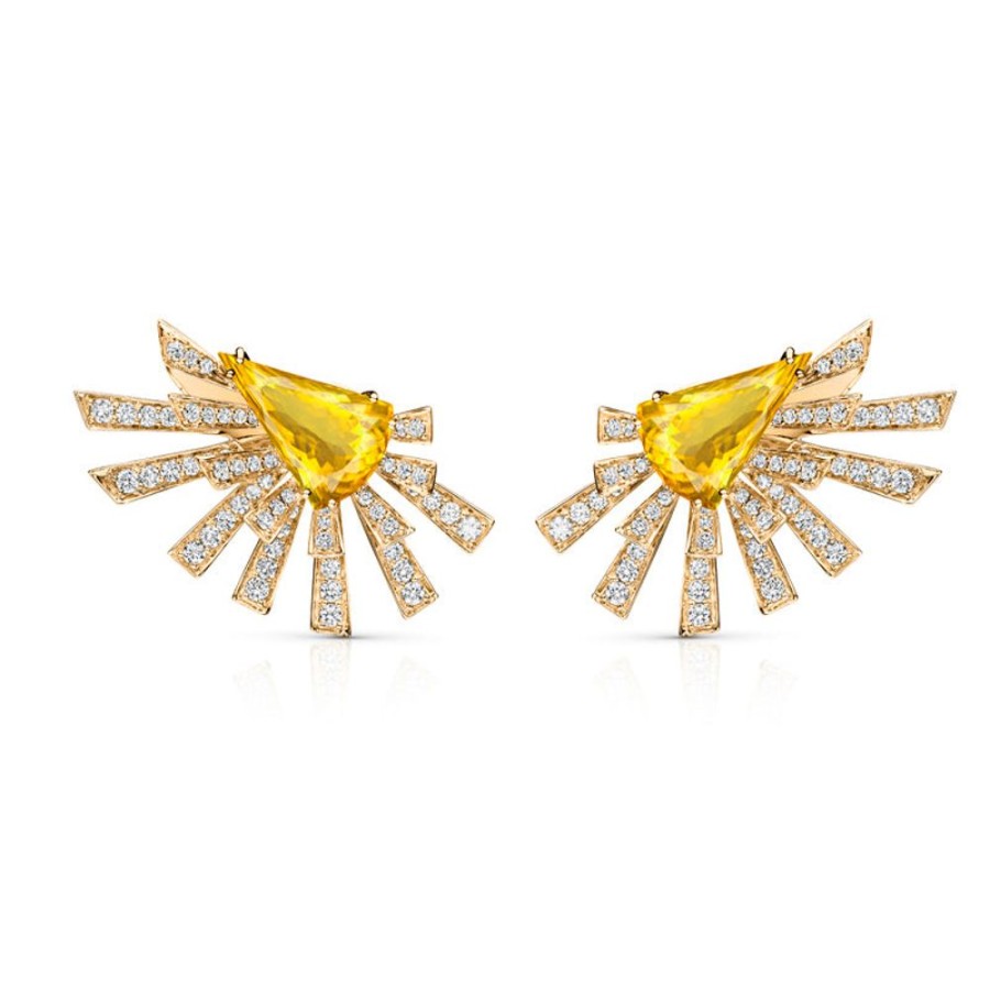 Earring Hueb | 18 Karat Mirage Yellow Gold Earring With Vs-Gh Diamonds And Yellow Cit