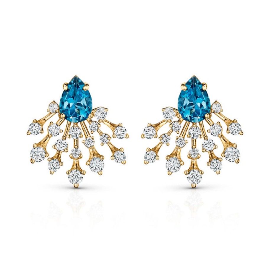 Earring Hueb | 18 Karat Luminus Yellow Gold Earring With Vs-Gh Diamonds And Blue Topa