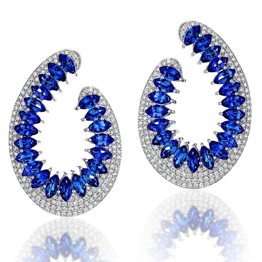 Earring Hueb | 18 Karat Mirage White Gold Earring With Vs-Gh Diamonds And Blue Sapphi