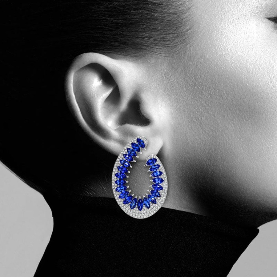 Earring Hueb | 18 Karat Mirage White Gold Earring With Vs-Gh Diamonds And Blue Sapphi