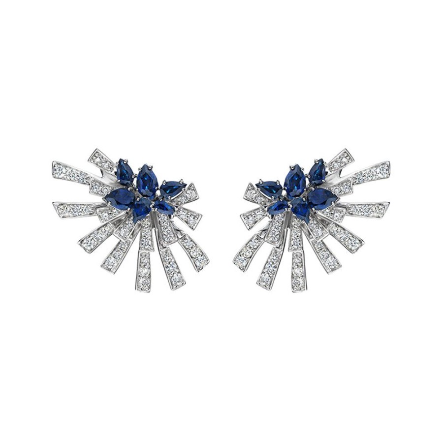 Earring Hueb | 18 Karat Mirage White Gold Earring With Vs-Gh Diamonds And Blue Sapphi