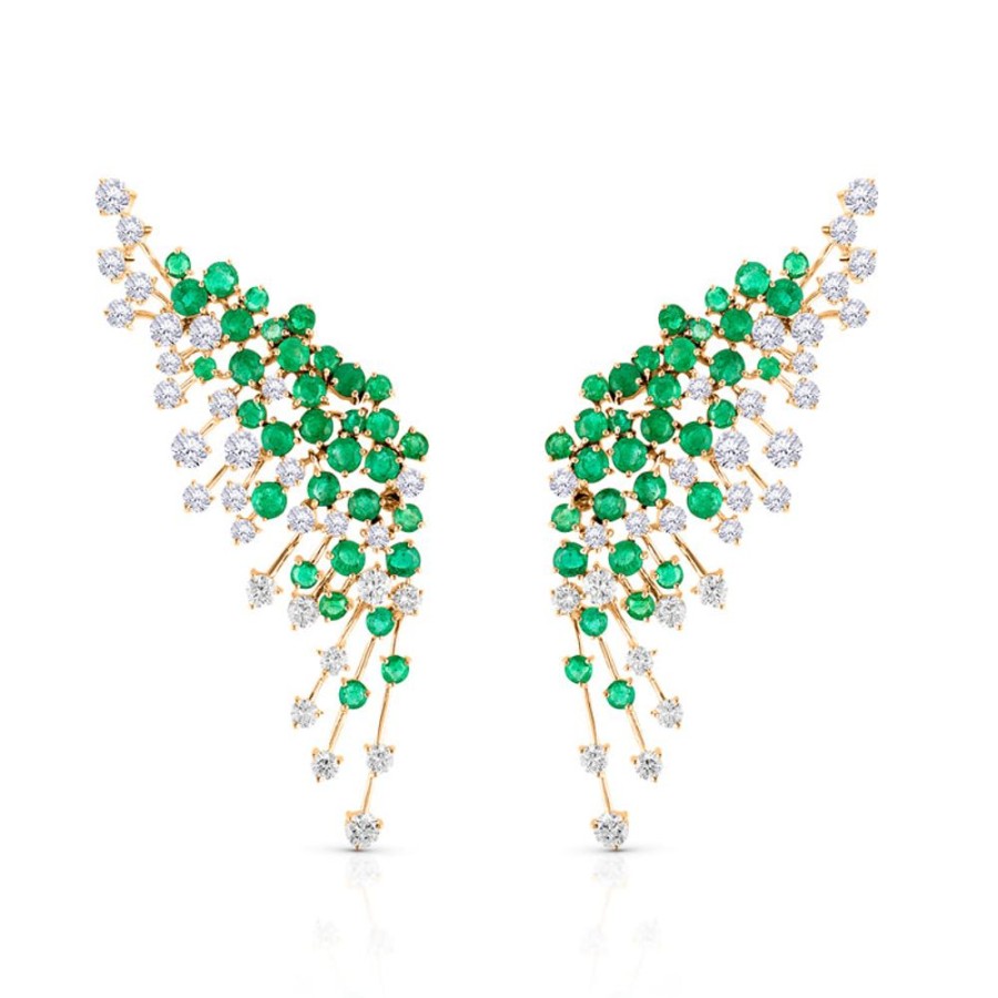 Earring Hueb | 18 Karat Luminus Yellow Gold Earring With Vs-Gh Diamonds And Green Eme