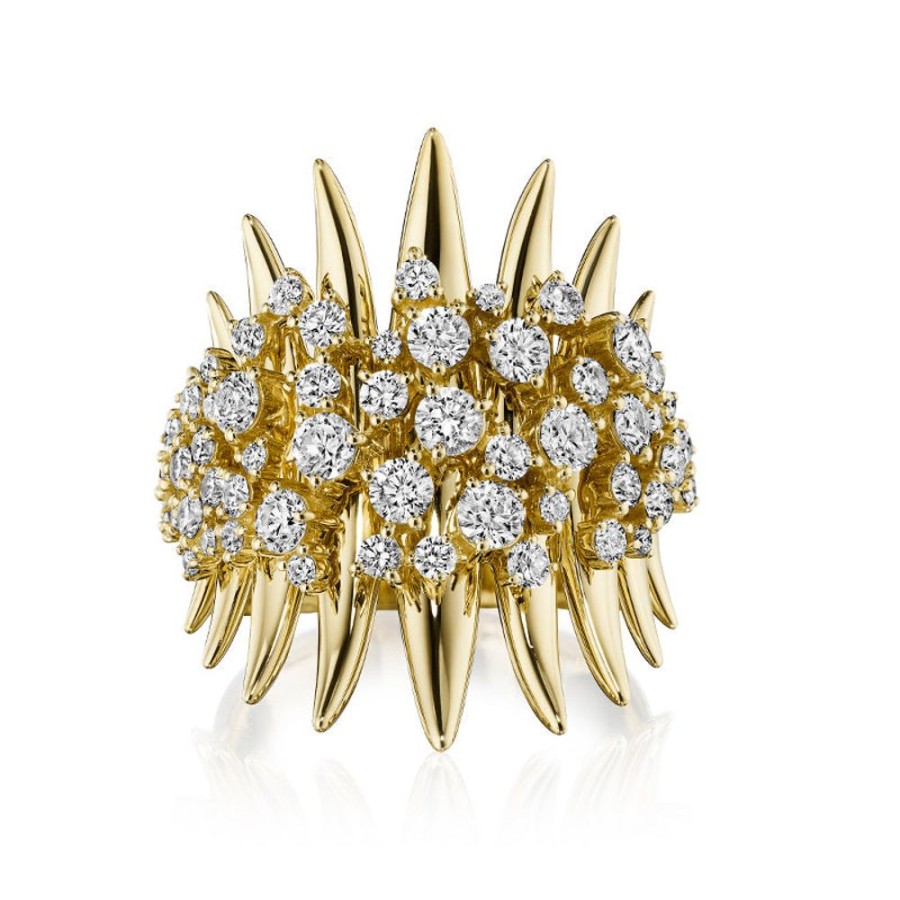 Ring Hueb | 18 Karat Tribal Yellow Gold Ring With Vs-Gh Diamonds