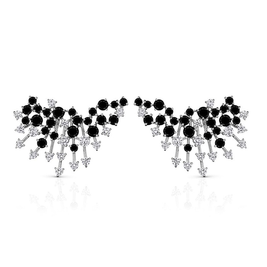 Earring Hueb | 18 Karat Luminus White Gold Earring With Vs-Gh And Black Diamonds