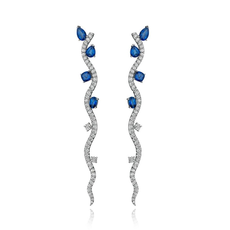 Earring Hueb | 18 Karat Mirage White Gold Earring With Vs-Gh Diamonds And Blue Sapphi