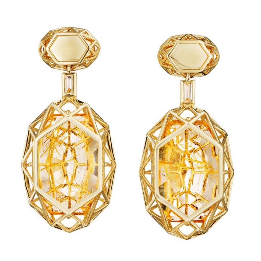 Earring Hueb | 18 Karat Estelar Yellow Gold Earring With Vs-Gh Diamonds And Rutilated