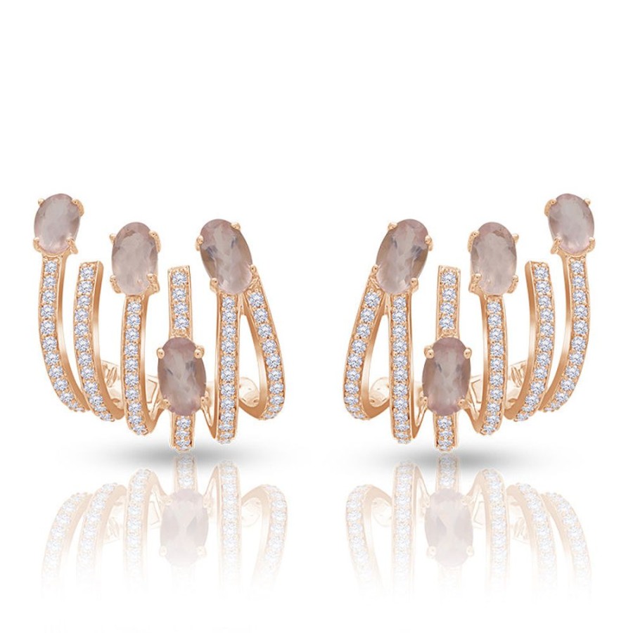 Earring Hueb | 18 Karat Spectrum Pink Gold Earring With Vs-Gh Diamonds And Rose Quart