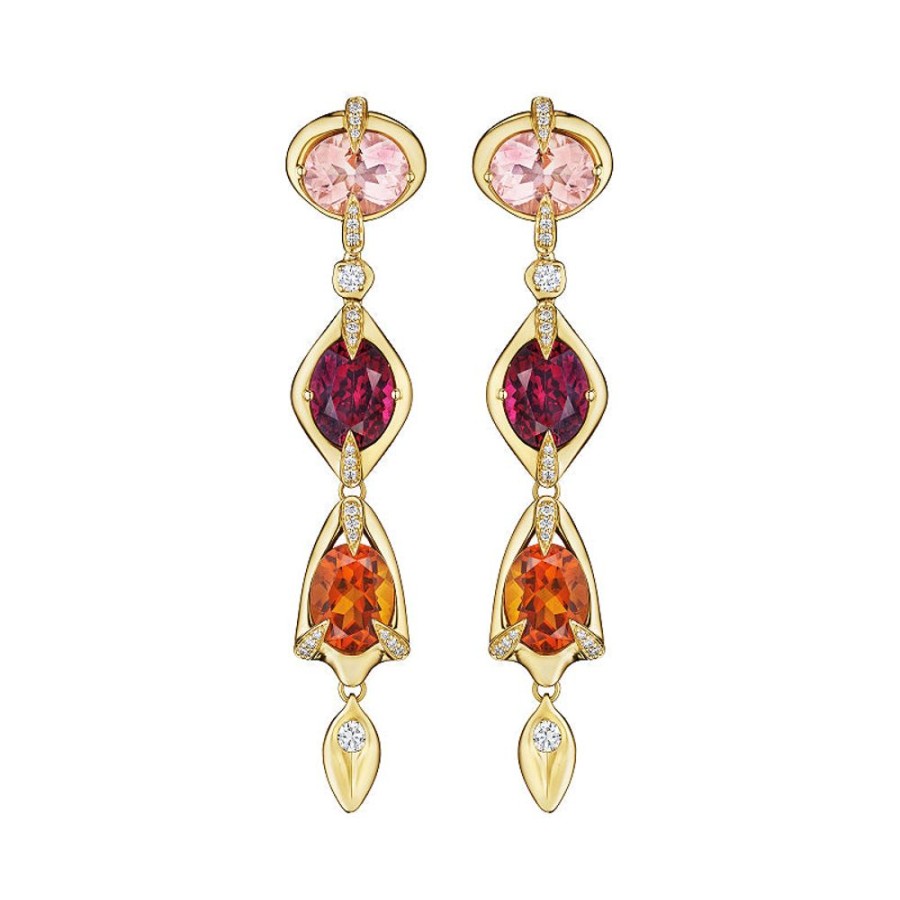 Earring Hueb | 18 Karat Onsa Yellow Gold Earring With Vs-Gh Diamonds And Pink Morgani