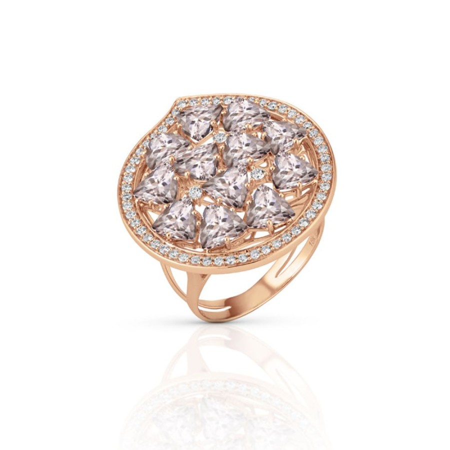 Ring Hueb | 18 Karat Mirage Pink Gold Ring With Vs-Gh Diamonds And Rose Morganite