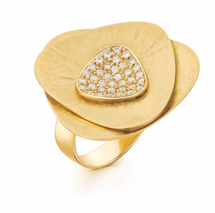 Ring Hueb | 18 Karat Flora Yellow Gold Ring With Vs-Gh Diamonds